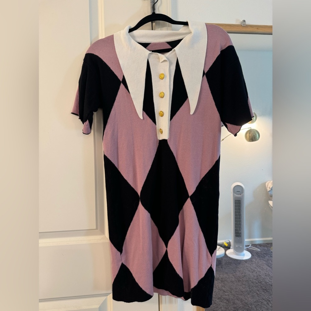 Pink:black knit dress size s